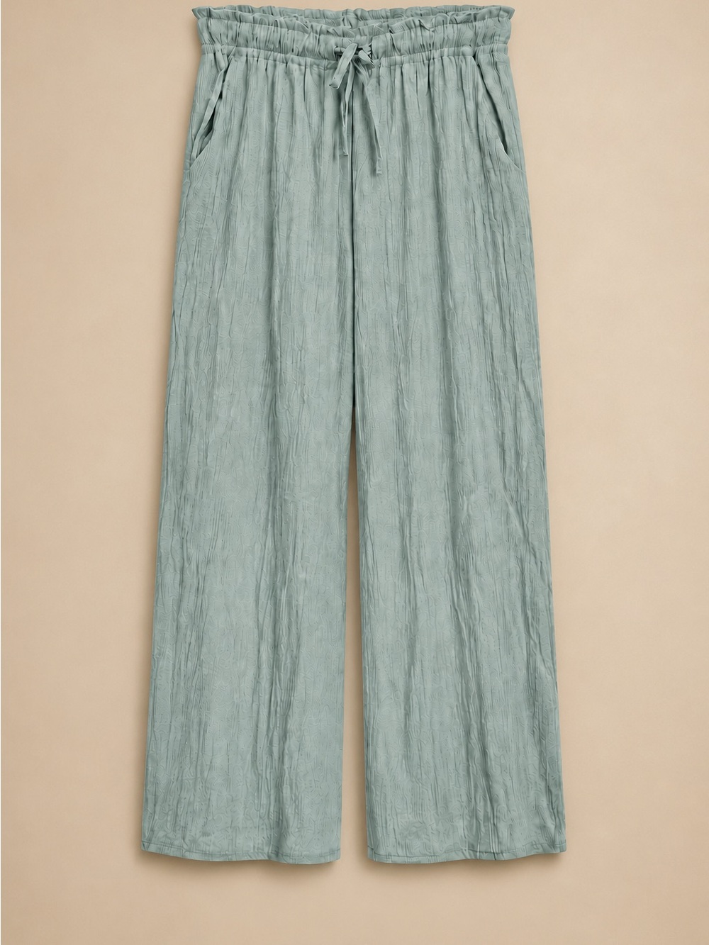 Zara Light Sage Green Wide-Leg Drawstring Pants | Size XS